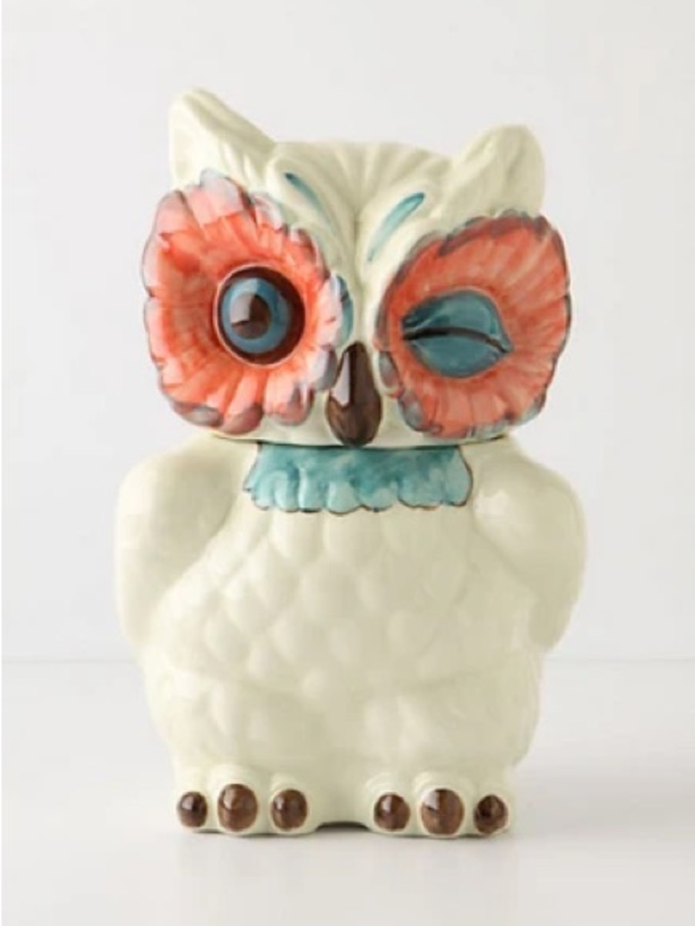 Anthropologie Real Hoot Winking Owl Ceramic Cookie Jar